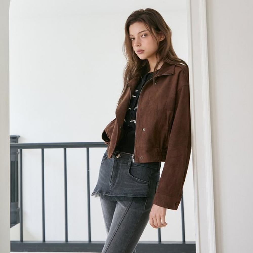 Gnarly Faux Suede Ribbon Pocket Bomber Jacket