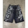 Pantaloni scurți Bermuda din denim spălat, largi, cu imprimeu stradal, stil vintage american, de vară