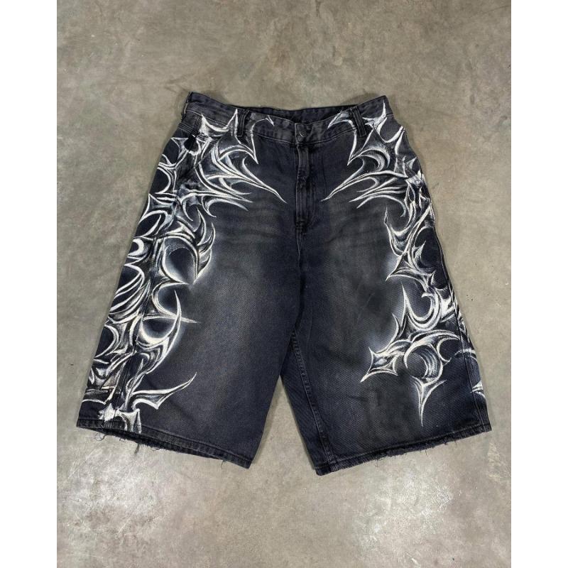 Pantaloni scurți Bermuda din denim spălat, largi, cu imprimeu stradal, stil vintage american, de vară