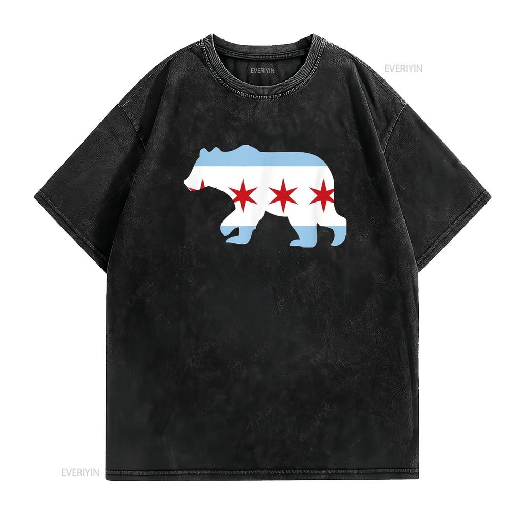 BEAR Chicago Flaggen Stadt T-Shirt vintage gewaschen leicht vielseitig Unisex Mann bequem atmungsaktiv weich Mode Streetwear