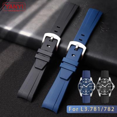 Kauçuk saat kordonu 21mm kavisli uçlu saat kayışı Longines conquest L37813567 L37813787 L3.781/782 saatler için kordon kol saatleri kordonu