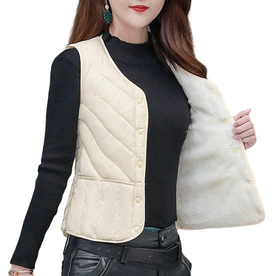 Gilet da donna imbottito tinta unita senza maniche spesso morbido slim fit cardigan monopetto scollo a V gilet caldo antivento