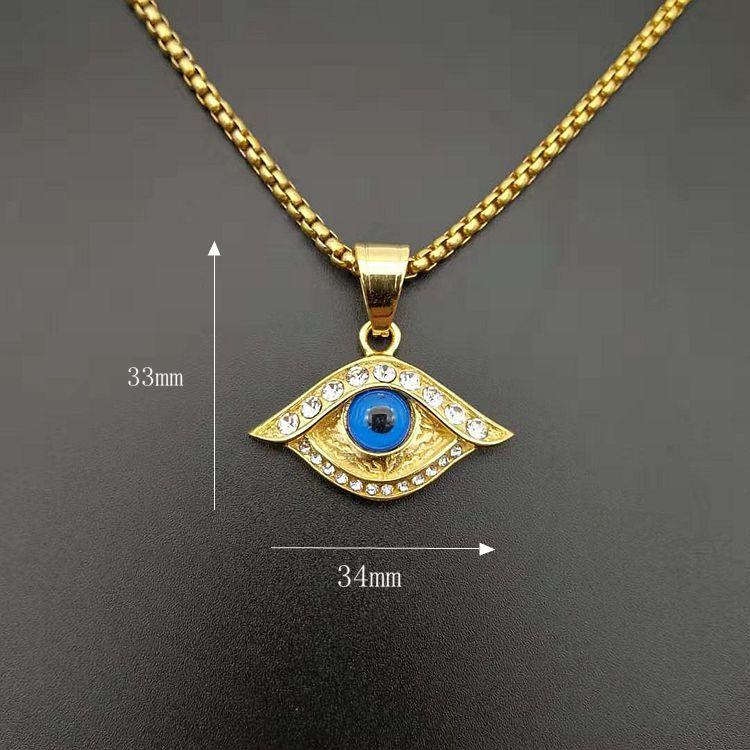 Hip Hop Gold Color Eye Pendant Necklace with Zircon 316L Stainless Steel Clavicle Necklace Women Men Jewelry