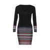 Ladies Womens Striped Patchwork V-neck Long Sleeve Dress Evening Party Dress