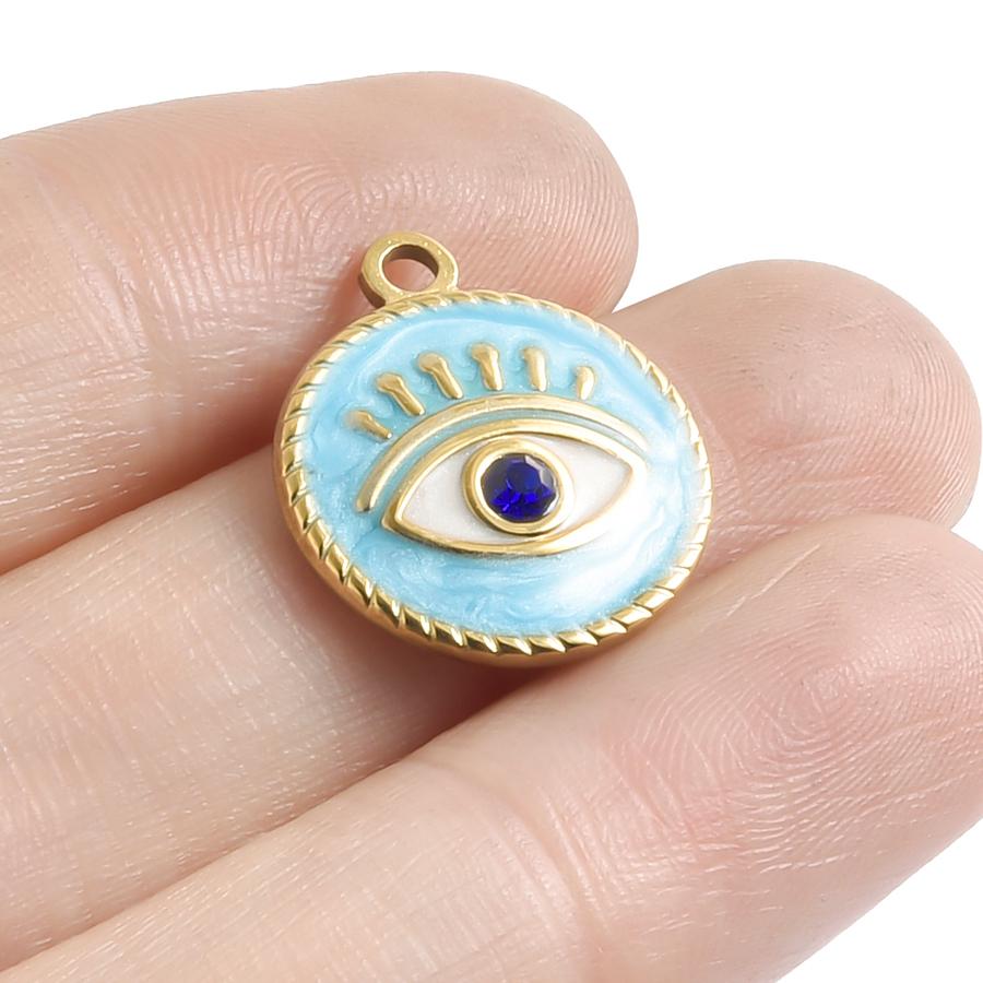 Hand Drip Oil Blue Sun Eye Pendant Rhinestone Stainless Steel Evil/Turkish Eye Charms For Jewelry Making Supplies Charm Material