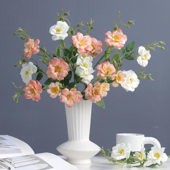 Artificial Chinese Rose Flower with Leaves UV Resistant Fake Silk Flower Wedding Party Table Centerpiece Indoor Outdoor Faux Bloom Decoration