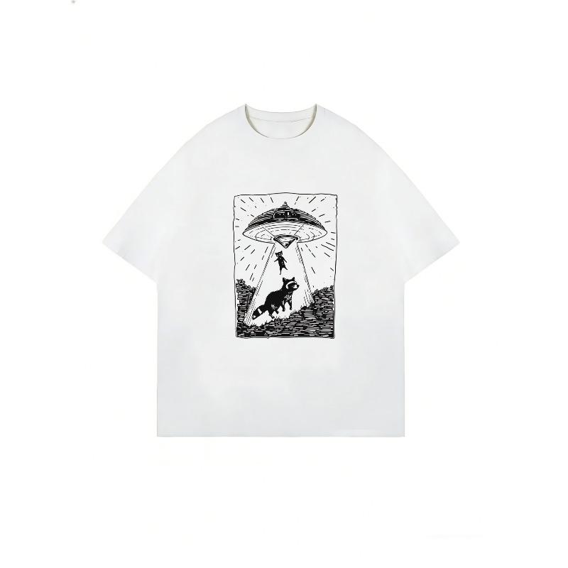 Oversized T Shirt Dress Black Alien UFO Dog Print Casual Streetwear Style
