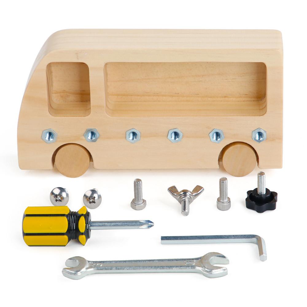 Wooden Bus Dismounting Diy Educational Toy For Kids Parentchild Interaction
