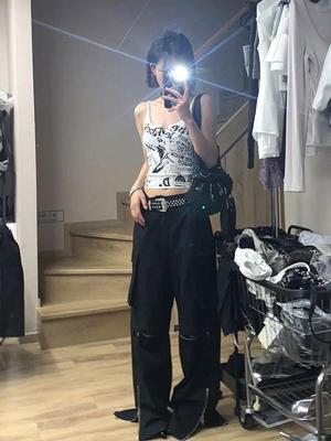 Canottiera Y2K E-Girl Punk con Stampa Senza Maniche in Maglia a Coste da Donna Anni 2000 Crop Top Estivo Fairy Grunge Anni '90 Hippie Tee Moda Coreana