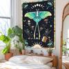 Mystical Luna Moth Tapestry, Green Moon Moth With Lunar Phases,Mushrooms And Witchy Hands Print Wall Hanging For Bedroom Living