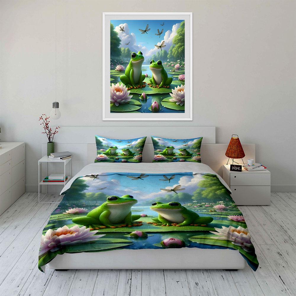 Frogs' Serene Lily Escape. Bedding Sets Duvet Covers Pillowcases(1* Duvet Cover 2* Pillowcases Without Duvet Insert)