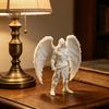 White Textured Sculpture 3D Printed Dark Angel Statue, Gothic Hooded Figurine, Detailed Fine Muscle Line Winged Desk Decor for Home Office,