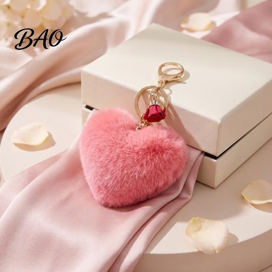 Heart Shaped Bag Ornament Plush Love Keychain for Backpack, Fuzzy Keyring Charm, Women Girls Handbags Decorative Accessory