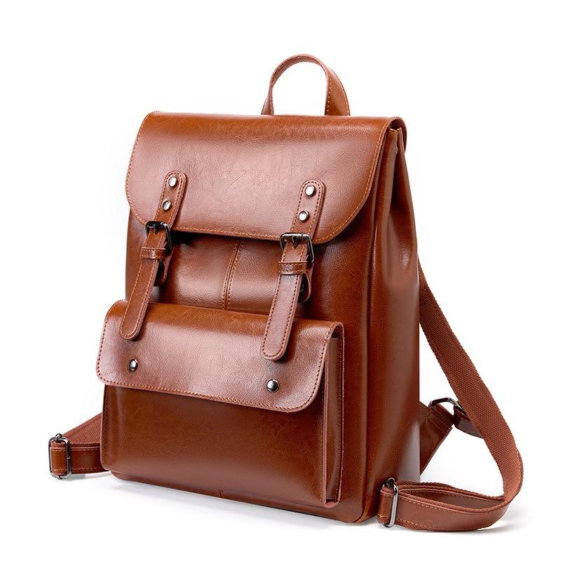 Real leather backpack for women, durable cowhide computer backpack, college style, large capacity, British retro, neutral full leather