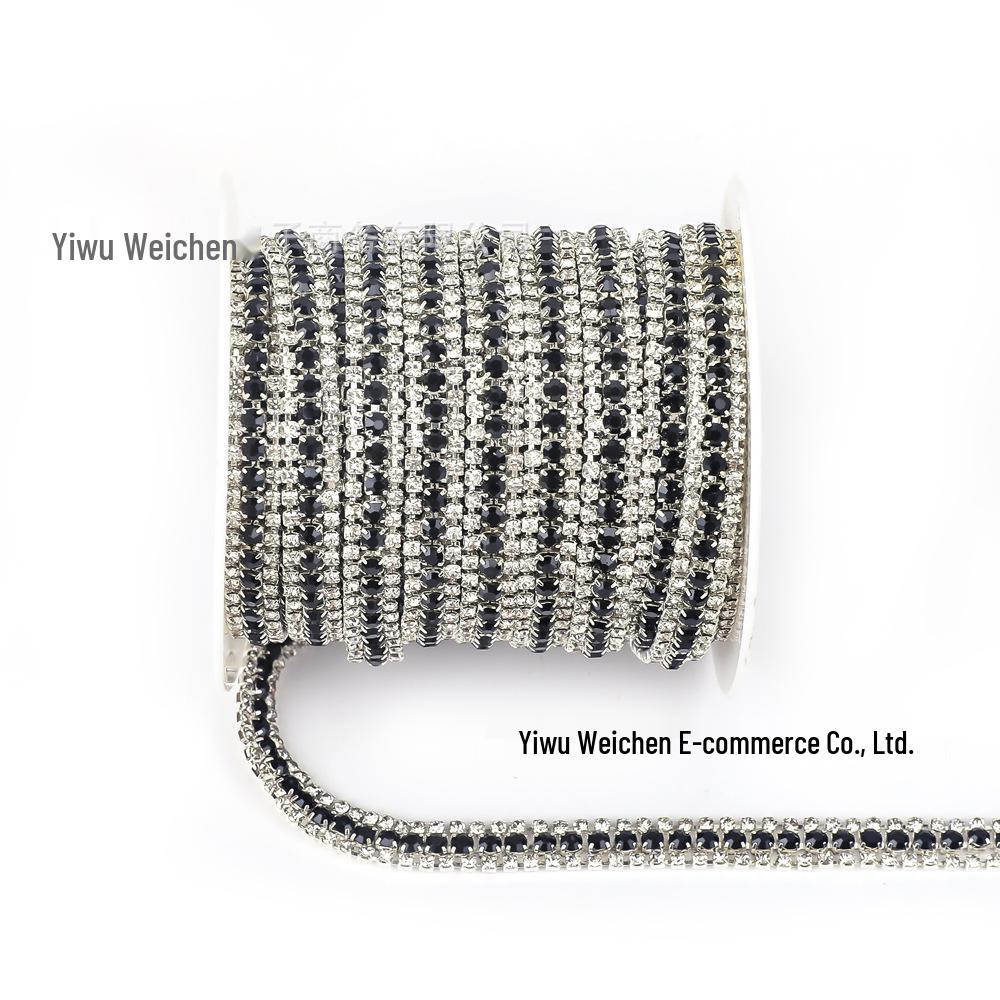 1 ярд серебряной стразовой цепочки в 3 ряда для украшения одежды SS8 + SS16 + SS8