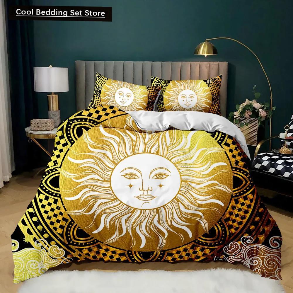 Bohemian Duvet Cover Set Golden Sun Twin Bedding Set Boho Style for Teens Adults Double Queen King Size Polyester Qulit Cover