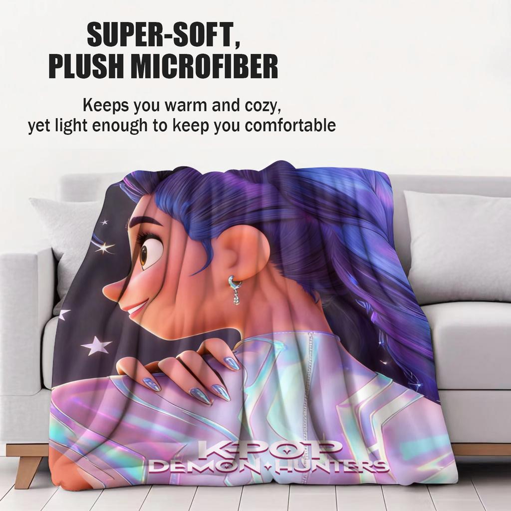 K-Pop Hot Anime Lovely Rumi Print Fleece Throw Blanket Fans Must-Have Gift Quality Soft Warm Blanket for Travel Picnic Home