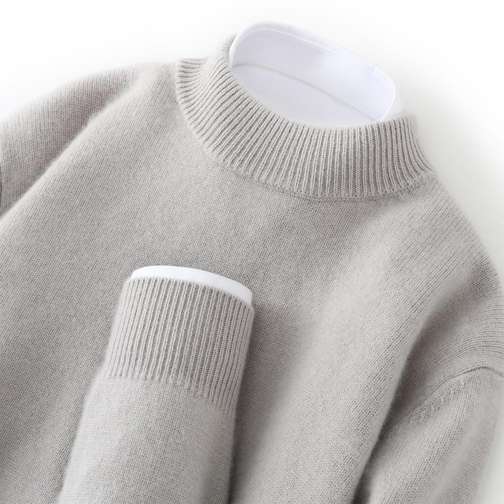 Men's Autumn Thickened Cashmere Round Neck Sweater - Light Business Style