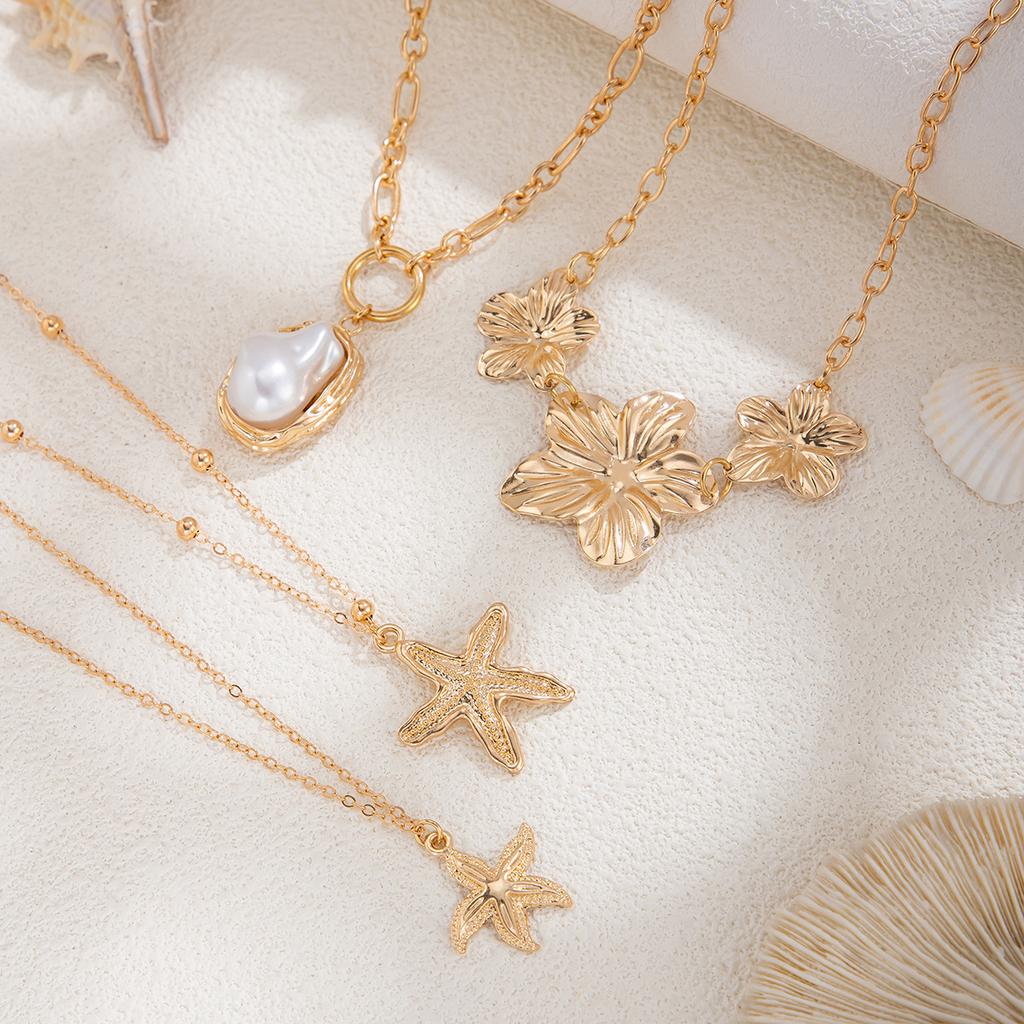 Wind Flower Starfish Pendant Necklace Necklace Baroque Imitation Pearl Pendant Necklace Women