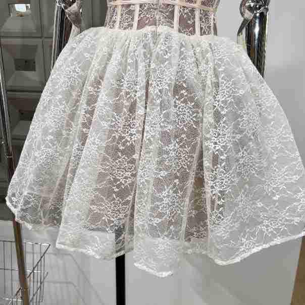 Sweet & Spicy Lace Waist-Cinched Puffy Strap Mini Dress for Parties - Autumn/Summer