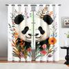 Vintage Watercolor Floral Giant Panda Full Print Window Curtains Grommet Top Nature Style Decorative Curtains