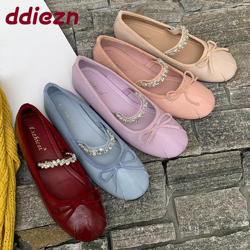Fashion Fashion Rhinestones Women Ballet Flats Lolita Shoes Soft Female Round Toe Footwear Shallow Ladies Flats Mary Janes Shoes