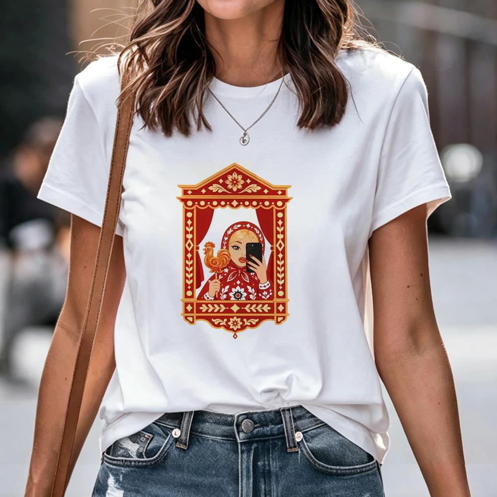 Unisex Tshirt Russian Folk Slavic Graphic Print Multiple Patterns Matryoshka Doll Letter Tee Casual Short Sleeve Cotton Tops