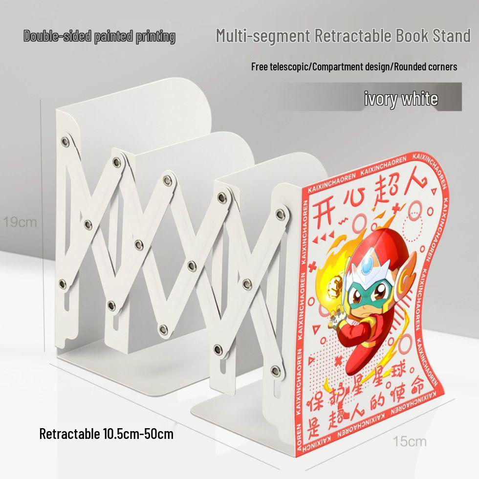 Happy Man Cartoon Book Stand & Desktop Organizer - Retractable, Folding Bookshelf & Clip for Students