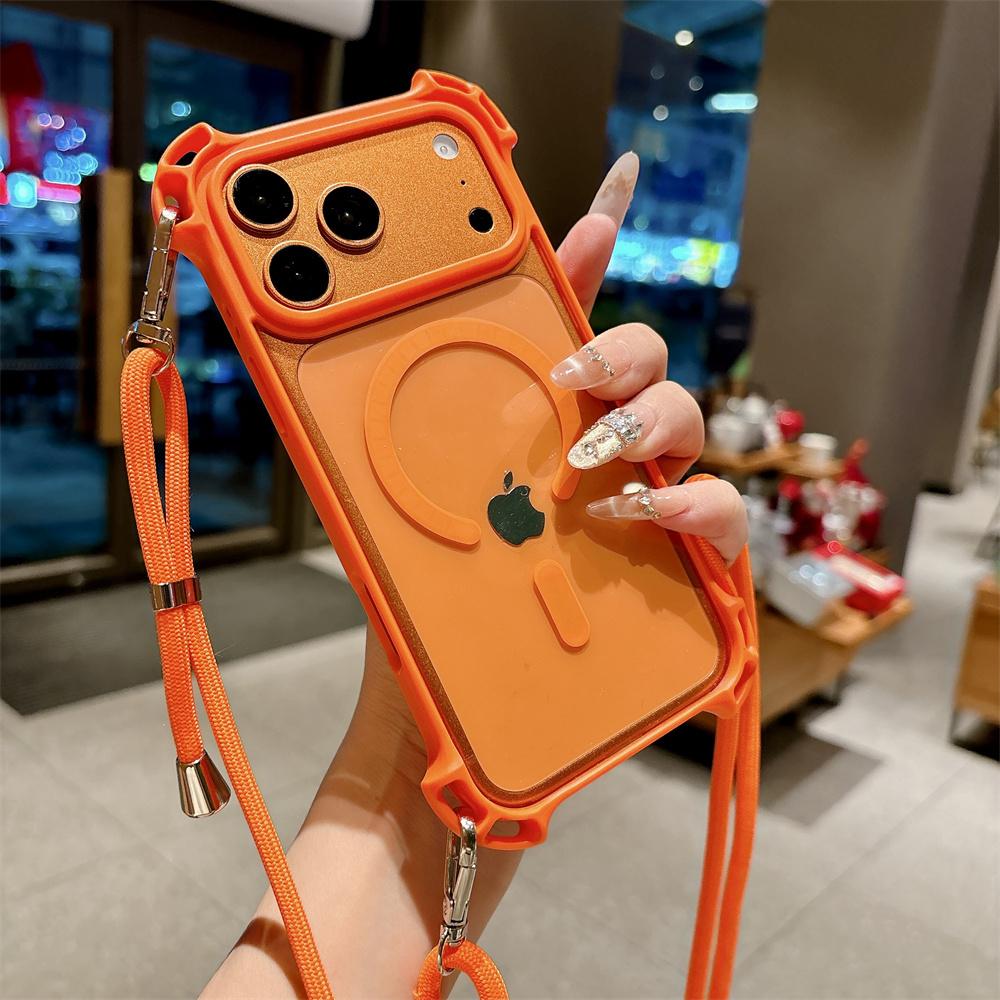 

Crossbody Lanyard Four Hole Cord For Magsafe Transparent Case For iPhone 17 16 15 14 13 Pro Max Wireless Charging Acrylic Cover Case & Strap&iPhone 13
