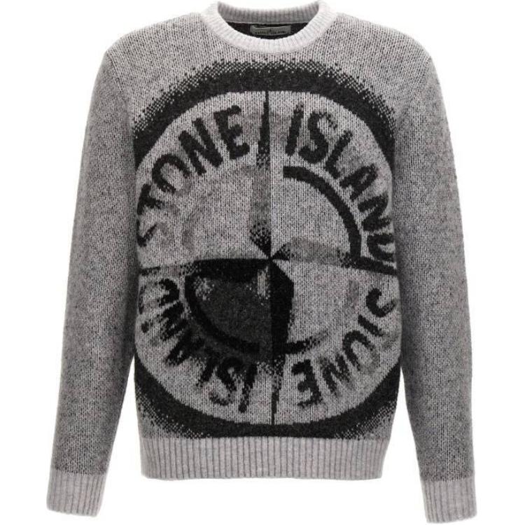 Stone Island FW24 Logo Print Ronde Hals Trui Heren trui Grijs 8115522D1-V0060 M