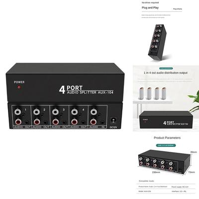 Audio Splitter 1 In 4 Out Rca L/R Aux Stereo Audio Splitter 1X4 Audio Distributor For Pc Dvd Speaker Splitte