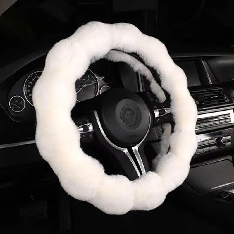 

Мягкий розовый пушистый чехол на руль Нескользящий Универсальный размер Аксессуар для интерьера автомобиля со стильным захватом бежевый