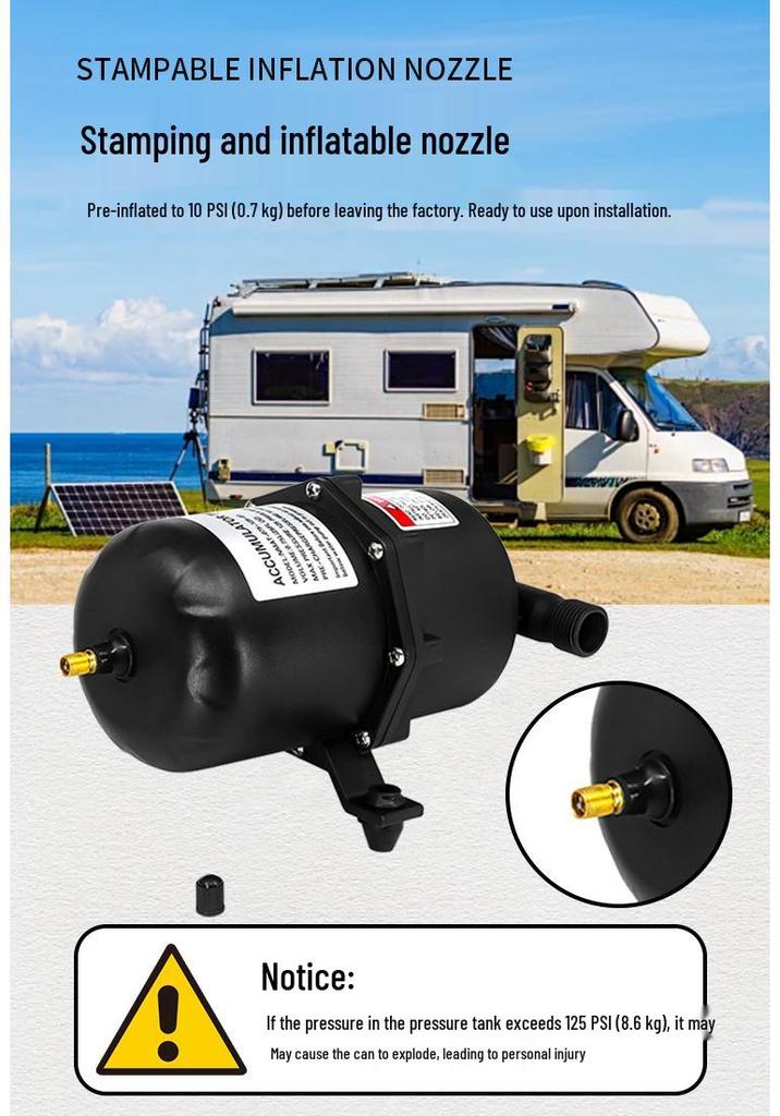33 Small Electric RV/Yacht Diaphragm Water Pump, Boosted Self-Priming System with Pressurizing Tank and Stabilized Supply