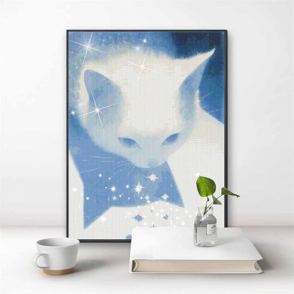 Diamond Painting Kit Glowing White Cat Design Full Drill Canvas Art Relaxing Handmade Craft Gift for Women Adults Wall Decor DIY Hobby