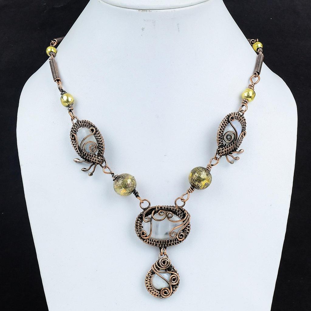 Regenbogenmondstein Halskette Kupferdraht umwickelte Halskette Verstellbare Halskette Edelsteinschmuck Handgefertigte Halskette Kupferschmuck Geschenke für Ehefrau