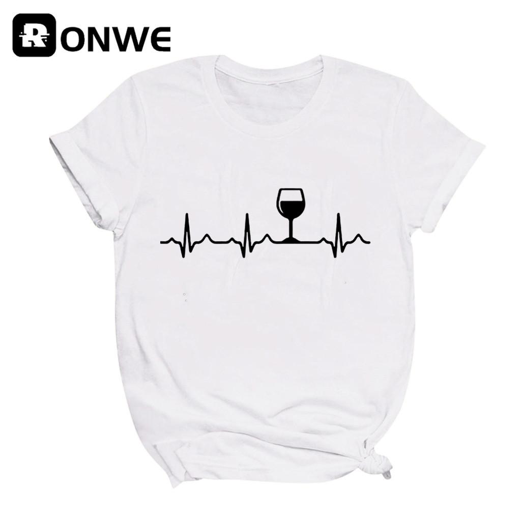 

Women s Wine Heartbeat Printed Short Sleeve T-shirt, Vintage Tops, Female Tee, Harajuku Clothing, Streetwear XS