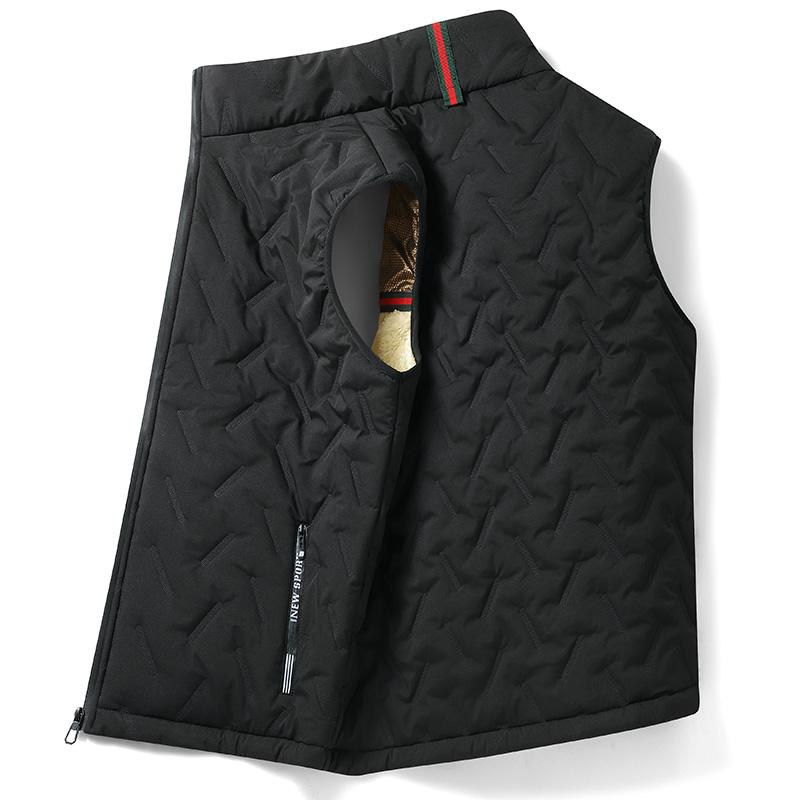 Autumn Winter Windproof Vest Jacket Men's Casual Sleeveless Padded Coats Zipper Pockets Warm Fleece Thicken Waistcoat Men