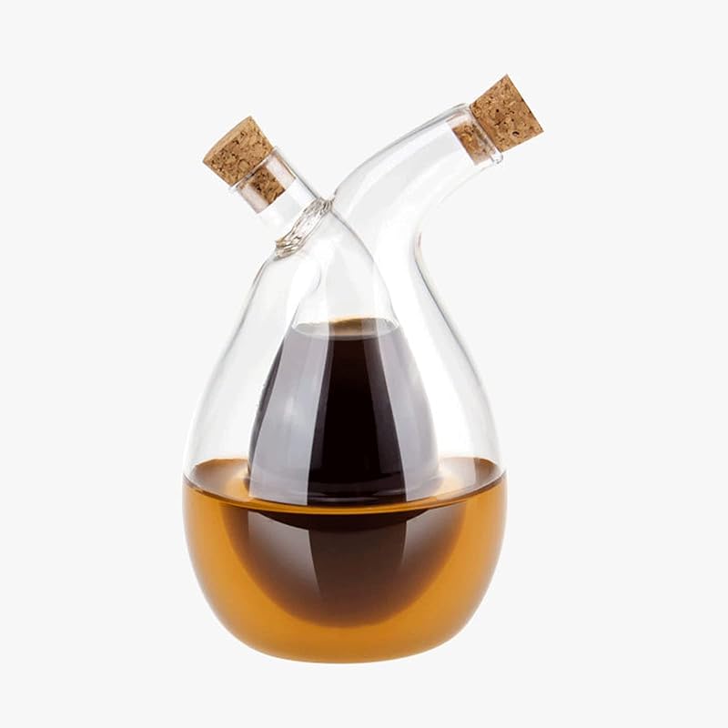 Olive Oil and Vinegar Dispenser Bottles Cruet, Kitchen 2 in 1 Glass Oil and Vinegar Dispenser, Dual Glass Oil Dispensing Container for Kitchen 10.8 Ounces