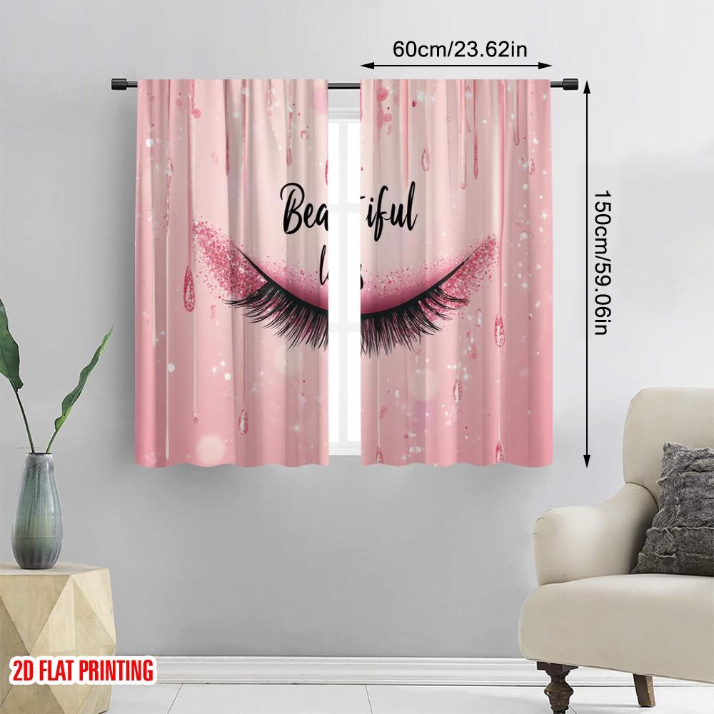 2pcs,2D Plane Printing Pattern Curtains Glamour Lash Art Versatile 100% Polyester (without Rod) Versatile All Perfect for Season