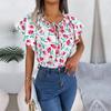 Frauen Frühling Sommer Lose Rüschen Spitze Up Chiffon Top Für Damen O Neck Fliegende Ärmel Floral Blusen