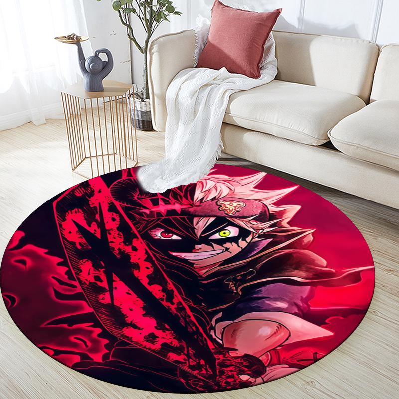 Asta Black Clover pattern round rug,Carpet Rug for Living Room Bedroom Playroom ,Non-slip Floor Mat,Holiday Gifts and Birthday Gifts.