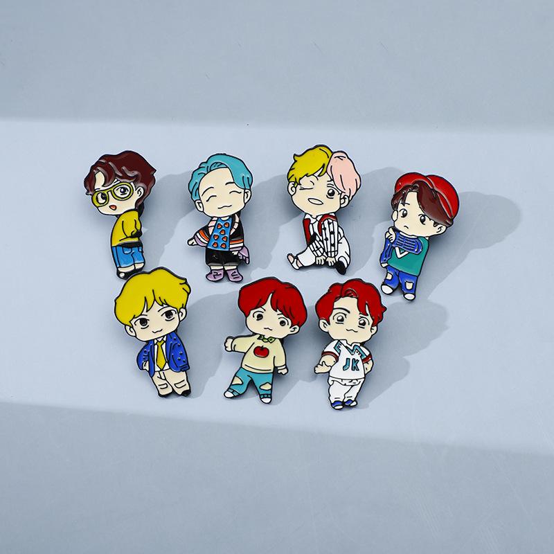 

7pcs BTS Cute Cartoon Pins, Bangtan Boys Cartoon Character Metal Brooches, Kpop ARMY Fans Lapel Badges for Backpack & Clothing 7pcs