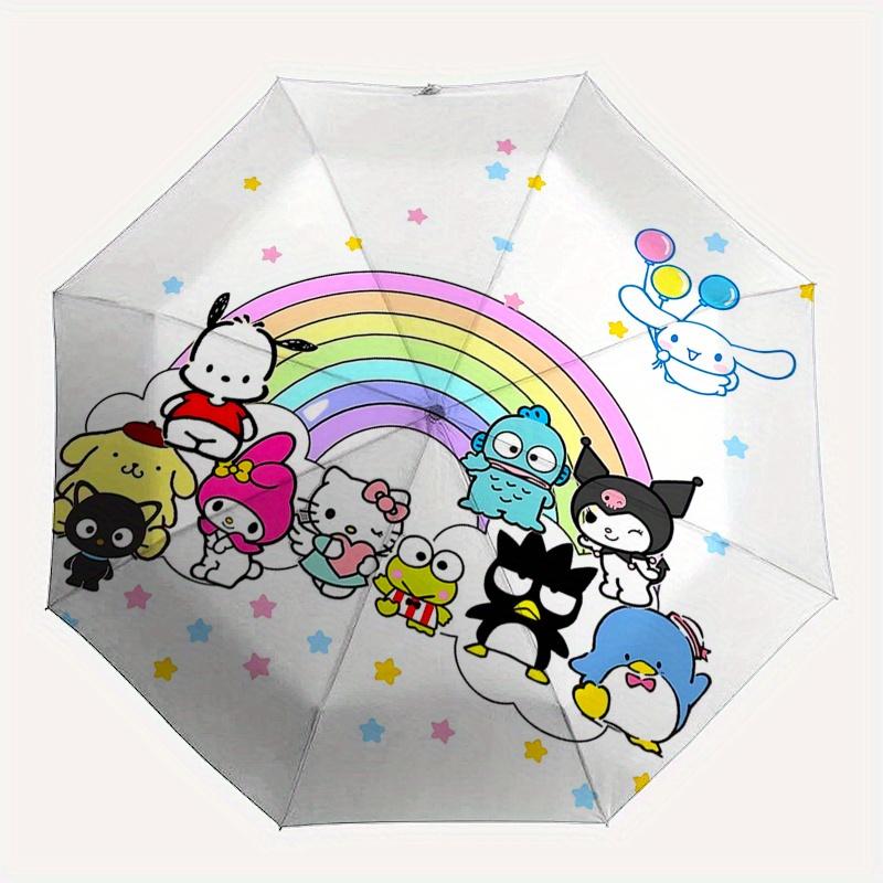Hello Kitty, Birthday Automatic Open/Close Umbrella Cute Umbrella with Cute Design, Portable 3 Fold Compact Umbrella for Men & Women, Hallow