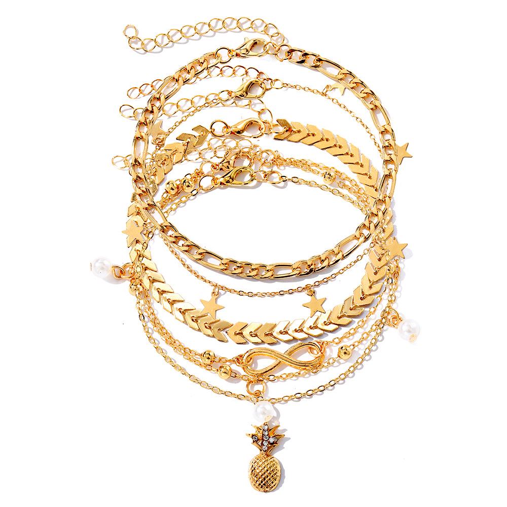 Retro Pineapple Pearl Multi-layer Anklet Set - High-end Girls' Foot Jewelry