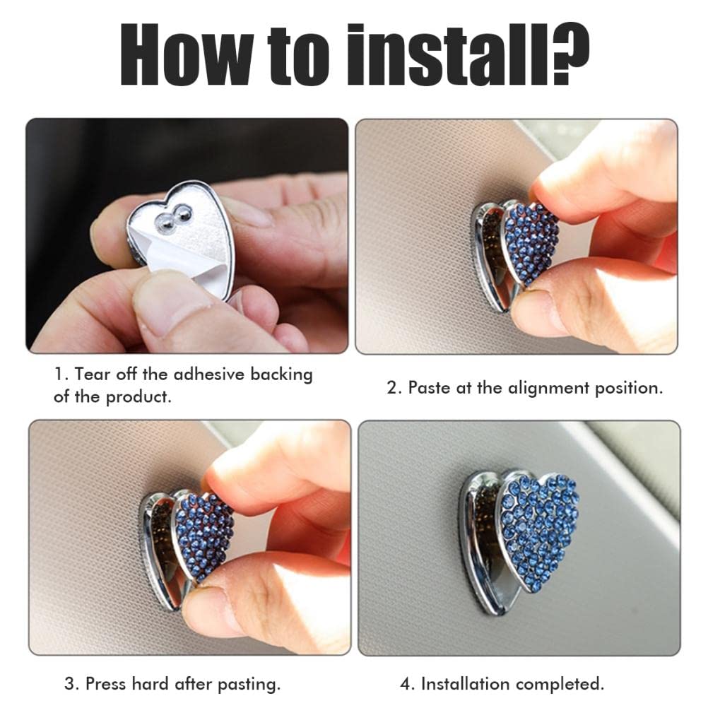 Excras Car Hook, Mini Hook, Heart Shaped, Glitter, Adhesive Type, Diamond, Car Accessories, Wallet,