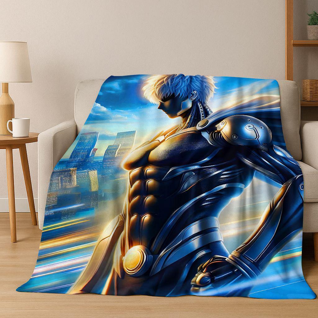 Anime One Punch Man Saitama Cartoon Cartoon Flannel Blanket,Cozy Soft Throw Blanket for Home Bedroom Bed Sofa Picnic Cover Kids