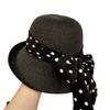French Retro Style, Elegant Polka Dots, Bow Tie, Sun Hat, Straw Hat, Women's, Summer Seaside Vacation, Beach Sun Hat