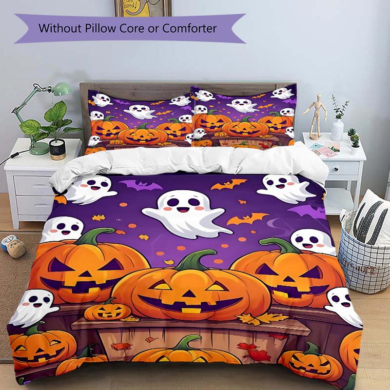 3PCs Halloween Decorations Design Cover Set, Breathable Fabric, Machine Washable (1 Duvet Cover + 2 Pillowcases) (Without Quilt) yy250911091