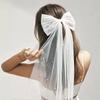 Popular Pearl Bow Super Fairy Mesh Streamer Hair Accessories Temperament Bridal Wedding Veil Headgear