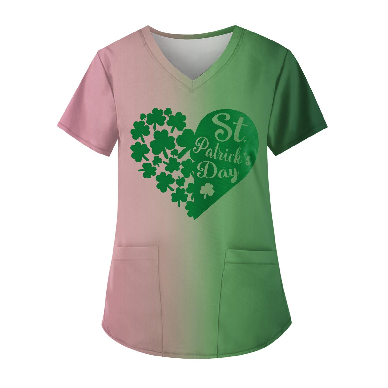 

Рабочая форма больших размеров с принтом, топы для женщин, забавные футболки с v-образным вырезом и короткими рукавами, рабочая одежда, футболка с карманами L темно-зеленого